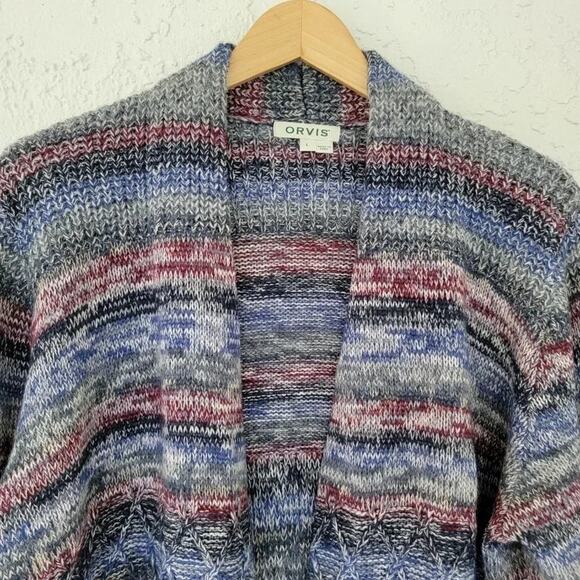 Orvis Knit Cardigan Sweater Cotton Alpaca Open Front Multicolor Womens Size L - Picture 2 of 10